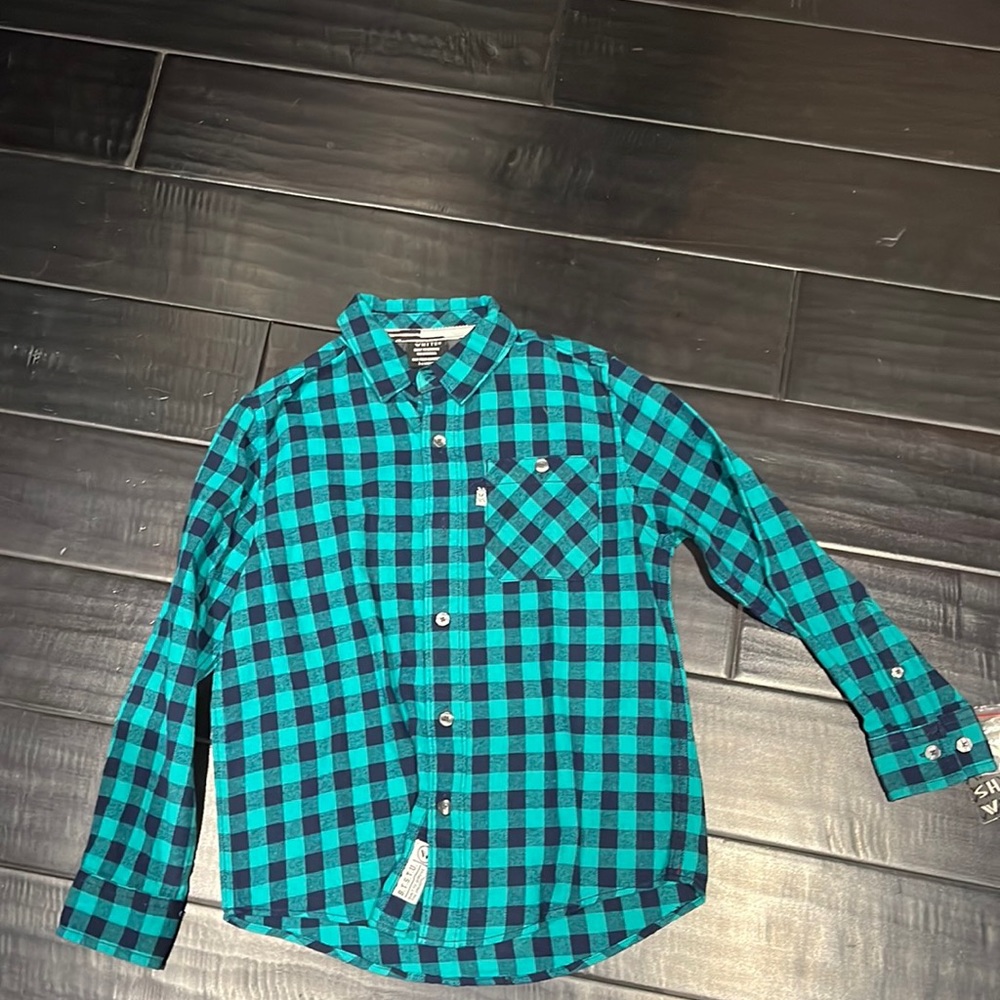 Shaun White chequered blue and green button down shirt